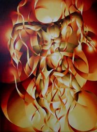 Eliezer - Llama bailando al fuego - 100x72 - Oleo - Tela