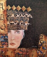 M FARRES - Mujer con tocado - 72x59 - Mixta y pan de oro - Tela