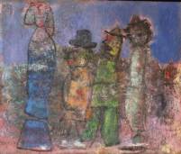 Gamez - Mujer recibiendo proyecciones - 46x55 - Oleo - Tabla