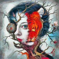 GASPAR LI - La máscara de la fuerza y la ternura - 100x100 -Oleo - Lienzo