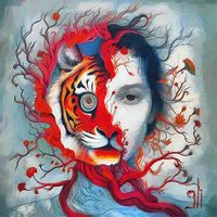 GASPAR LI - La melancol&iacute;a de la bestia y la mujer - 100x100 - Oleo - Lienzo